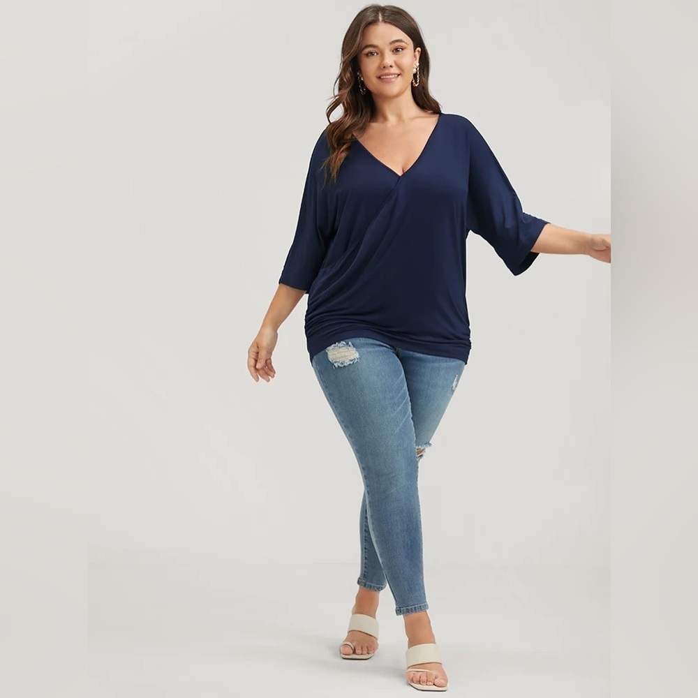 Bloomchic Solid Gathered Button Dolman Sleeve Wra… - image 3